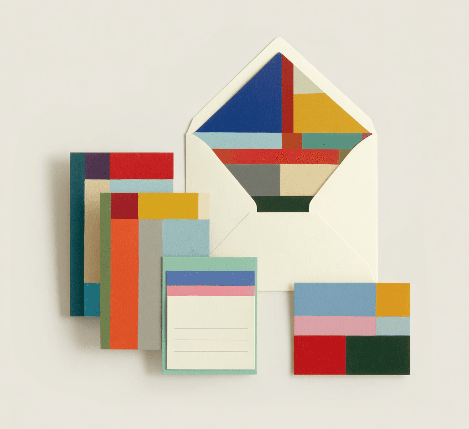 Colourful geometric stationery and packaging for the Fable and Field identity